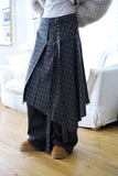 Check wool layered skirt