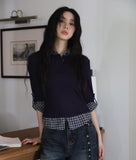 Modi Check Color Matching Three Quarter Collar Tee