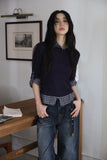Modi Check Color Matching Three Quarter Collar Tee