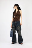 Long double wrap denim pants