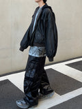 Glossy padded diagonal cargo pants