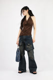 Long double wrap denim pants