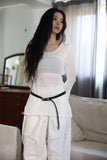 Textured Net Long Slim Knit Top