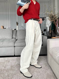 Deep one-tuck wide cotton pants