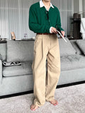 Deep one-tuck wide cotton pants