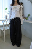 Ribbon off cotton blouse