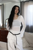 Textured Net Long Slim Knit Top