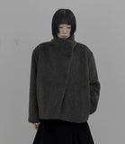 Mocha high-neck fur half coat