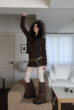 Trimming hood fur knit zip-up