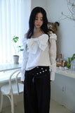 Ribbon off cotton blouse