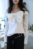 Ribbon off cotton blouse