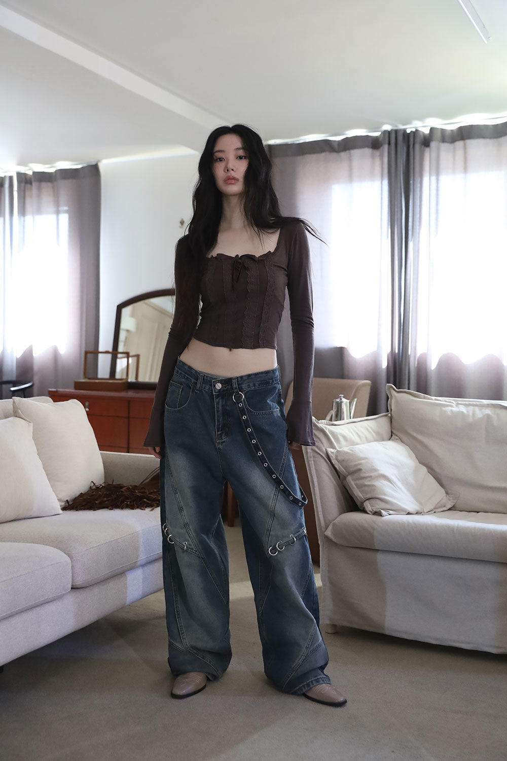 【COLOR iN ID】Ring chain wide denim pants COLOR iN ID】Ring chain wide denim pants Vintage Grunge