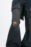 Long double wrap denim pants