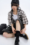 Sand big check short sleeve over shirt