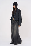 Maxi back slit denim long skirt