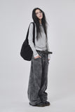 Front yoke stone washed denim pants