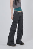 Hangdown string cargo denim pants