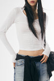Mabel halter V-neck shirring long sleeve