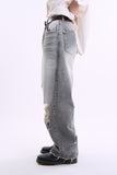 Gravel distressed wide denim pants