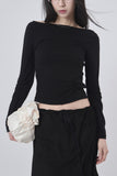 Part shirring wide-neck crop long sleeve