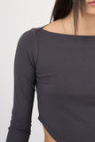 Ribbed boat-neck arch-crop long sleeve