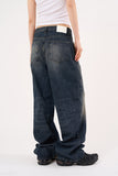 Claw cat washed wide denim pants