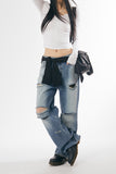 Flare distressed denim pants