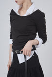 Shoulder snap wide-neck long sleeve