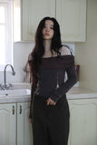 Pony angora off-shoulder knit