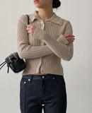 Snap Ribbed Cardigan Knit T-shirt
