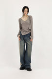 Side cotton denim pants