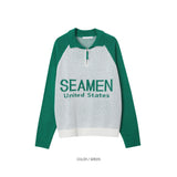 Half Zip-Up Lettering Knit