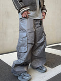 Glossy padded diagonal cargo pants