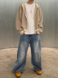 Stripe Over Hood Knit Zip-Up