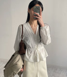 Cello V-neck shirring blouse