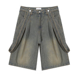 Suspenders Bermuda Two-Tuck Denim