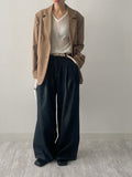 804 Pleated Long Wide Denim Pants