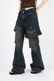 Long double wrap denim pants