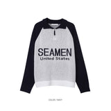 Half Zip-Up Lettering Knit