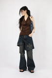 Long double wrap denim pants