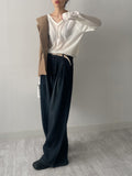 804 Pleated Long Wide Denim Pants