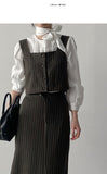 [Scarf SET] Wrinkle Round Blouse