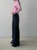 804 Pleated Long Wide Denim Pants