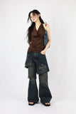 Long double wrap denim pants