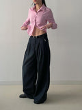 804 Pleated Long Wide Denim Pants