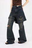 Long double wrap denim pants