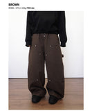 Zip-work cotton double knee pants