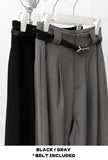 [Premium] High-Waist Pintuck Wide Pants