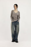 Side cotton denim pants