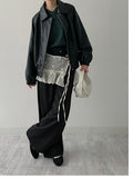 Dino Leather Loose Fit Blouson Jumper